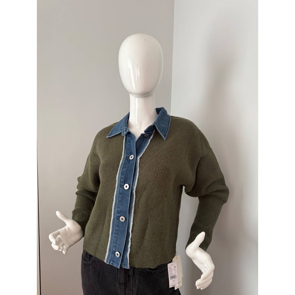 Commense Panel Breasted Stretch Lapel Knit Top Olive Green size M - Picture 7 of 9